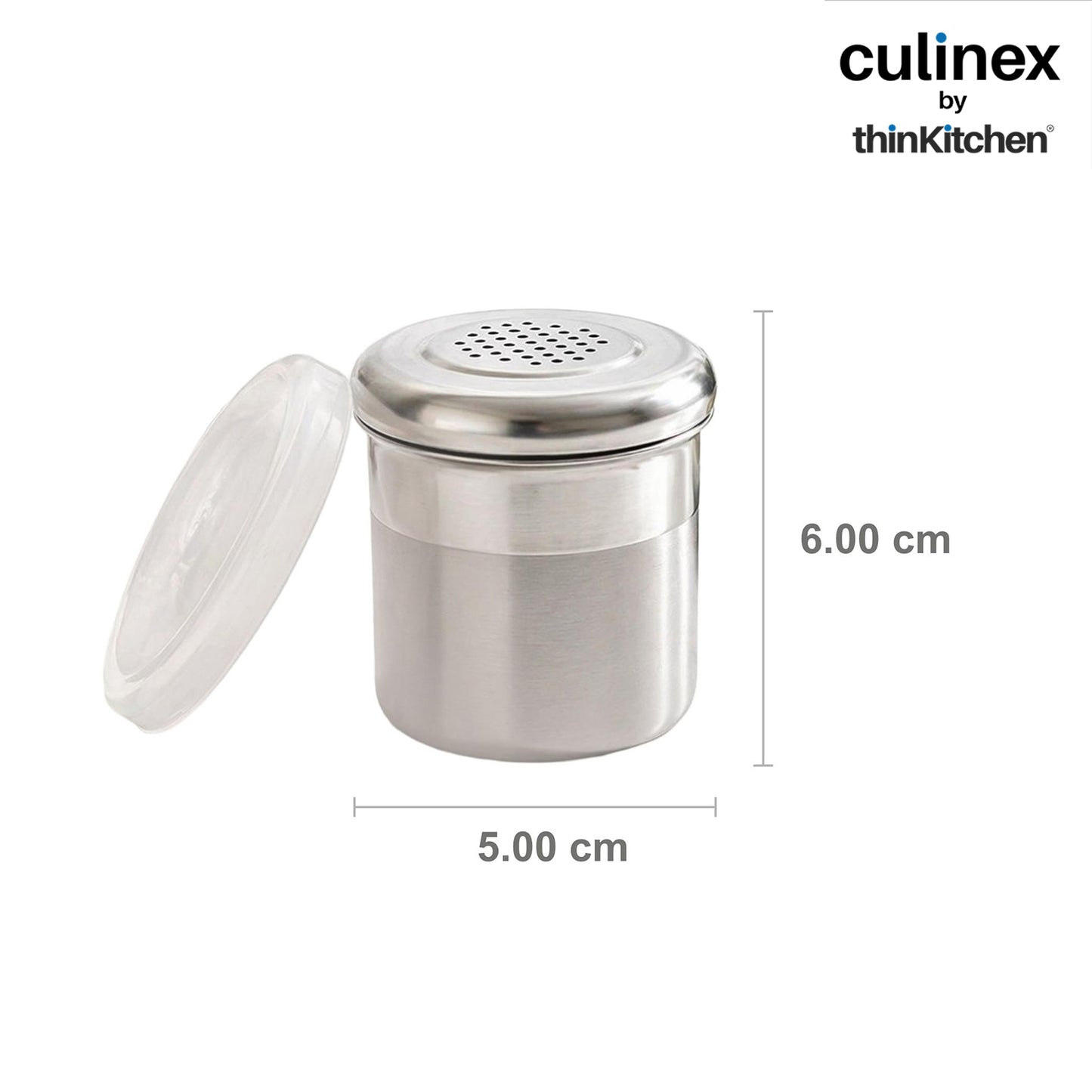Culinex Stainless Steel 2 Pcs x 120ml Dispenser Shaker for Icing Sugar, Cocoa 6x5 cms | Fine Small Powder Dispenser with Lid for Cinnamon, Baking Sprinkler | Dual Finish Mini Canister by thinKitchen
