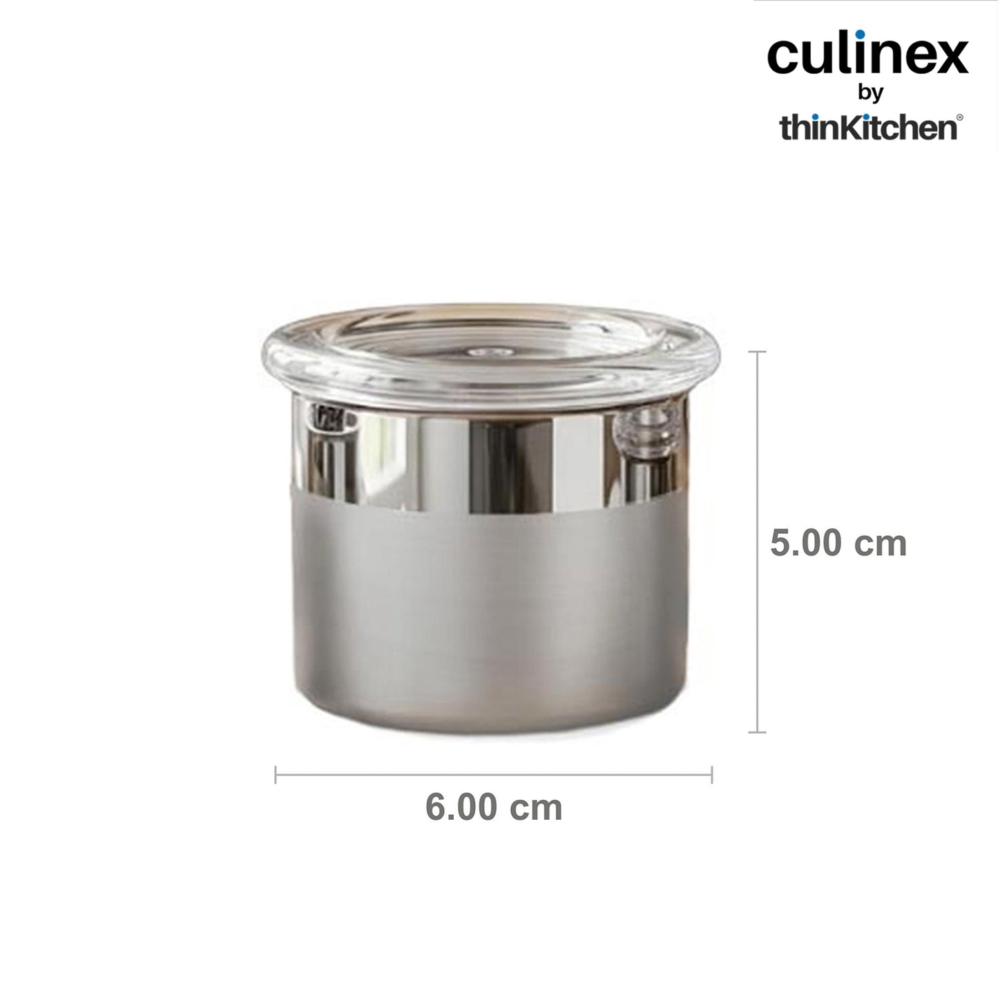 Culinex Premium 2 Pcs x 120ml Stainless Steel Airtight Storage Container (6x5cms), Multipurpose Jar, Mini Dabba with Acrylic Lid for Kitchen | Dual Finish, Mini Canister for Spices, Herbs By thinKitchen