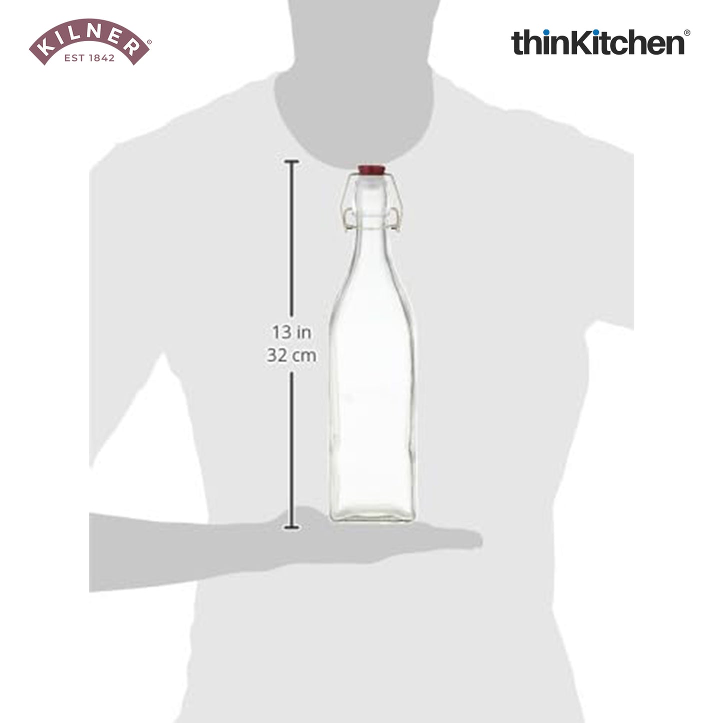 Kilner Premium 1L Square Clip top Airtight Preservative Bottle Set of 4 for Oils, Juices, Drinks, Sauces | Transparent Multipurpose, Reusable Kitchen Storage Container