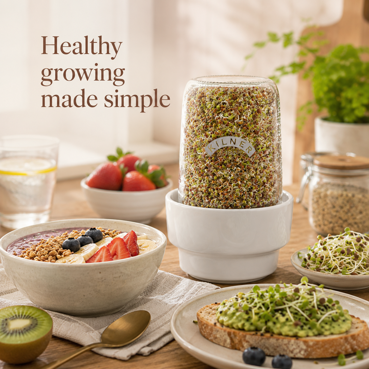 Kilner Premium 500ml Airtight Sprouts Maker, Sprouting Glass Jar for Microgreens, Moong, Chana, Seeds