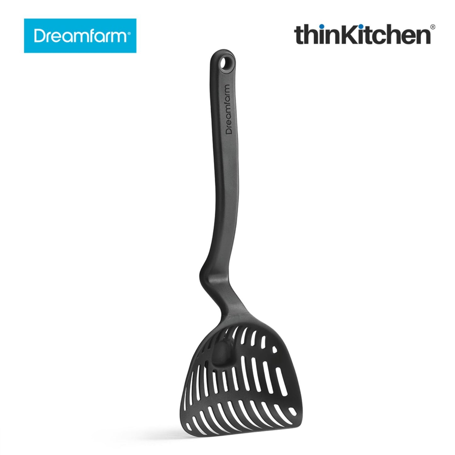 Dreamfarm Lestrain Drip Catching Sit Up Scoop Strainer Keeps Bench Tops Mess Free Flexible Dripless Slotted Spoon Food Strainer Black