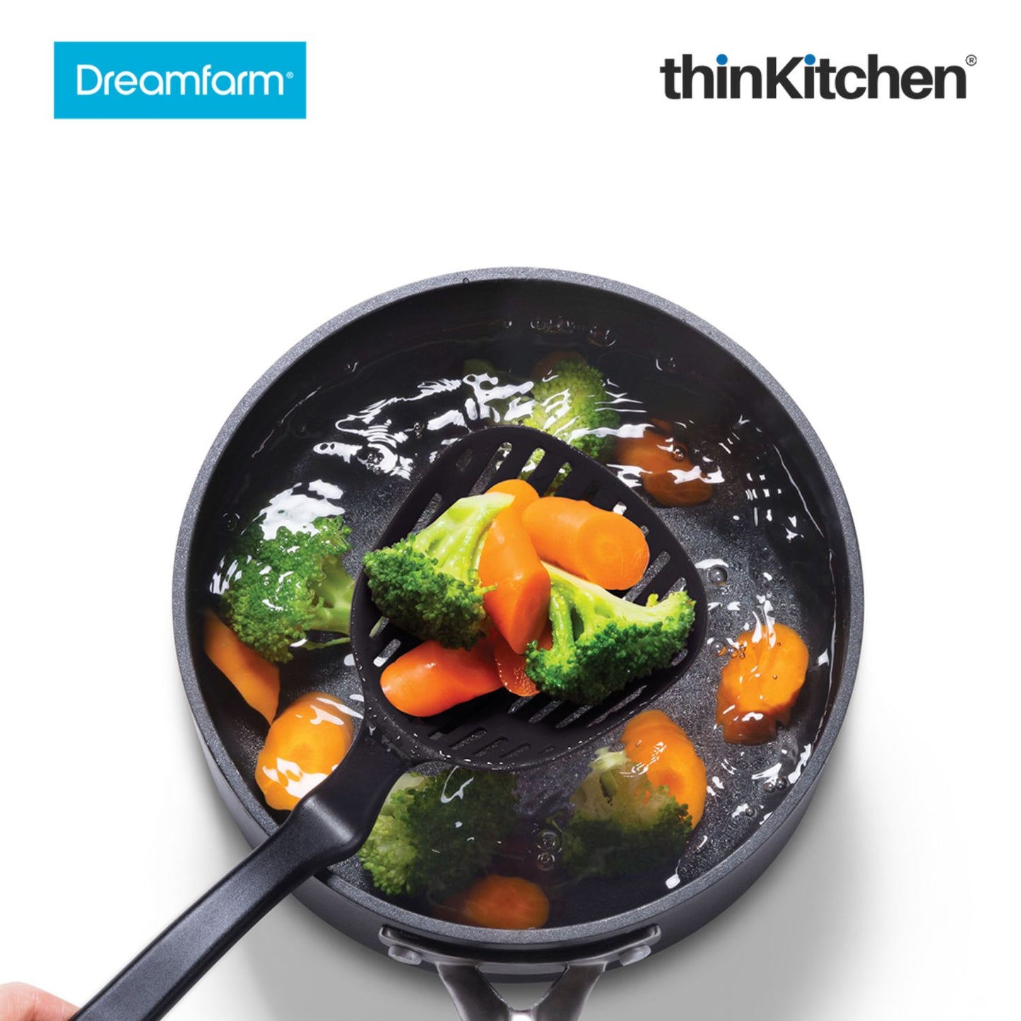 Dreamfarm Lestrain Drip Catching Sit Up Scoop Strainer Keeps Bench Tops Mess Free Flexible Dripless Slotted Spoon Food Strainer Black