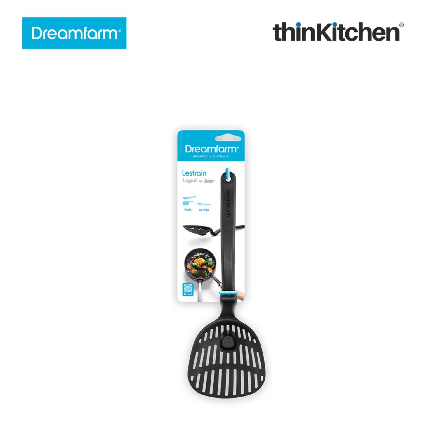 Dreamfarm Lestrain Drip Catching Sit Up Scoop Strainer Keeps Bench Tops Mess Free Flexible Dripless Slotted Spoon Food Strainer Black