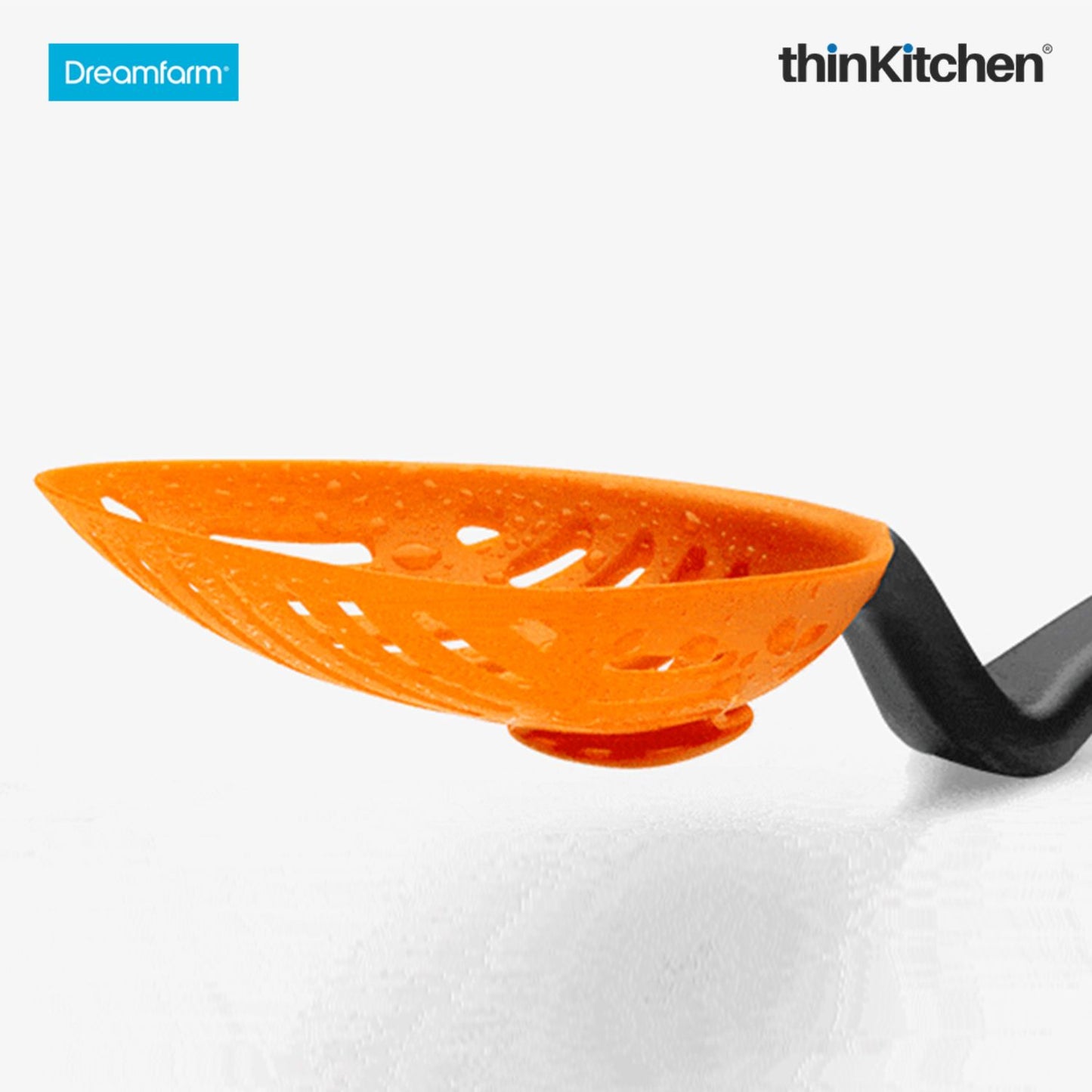 Dreamfarm Lestrain Drip Catching Sit Up Scoop Strainer Keeps Bench Tops Mess Free Flexible Dripless Slotted Spoon Food Strainer Orange