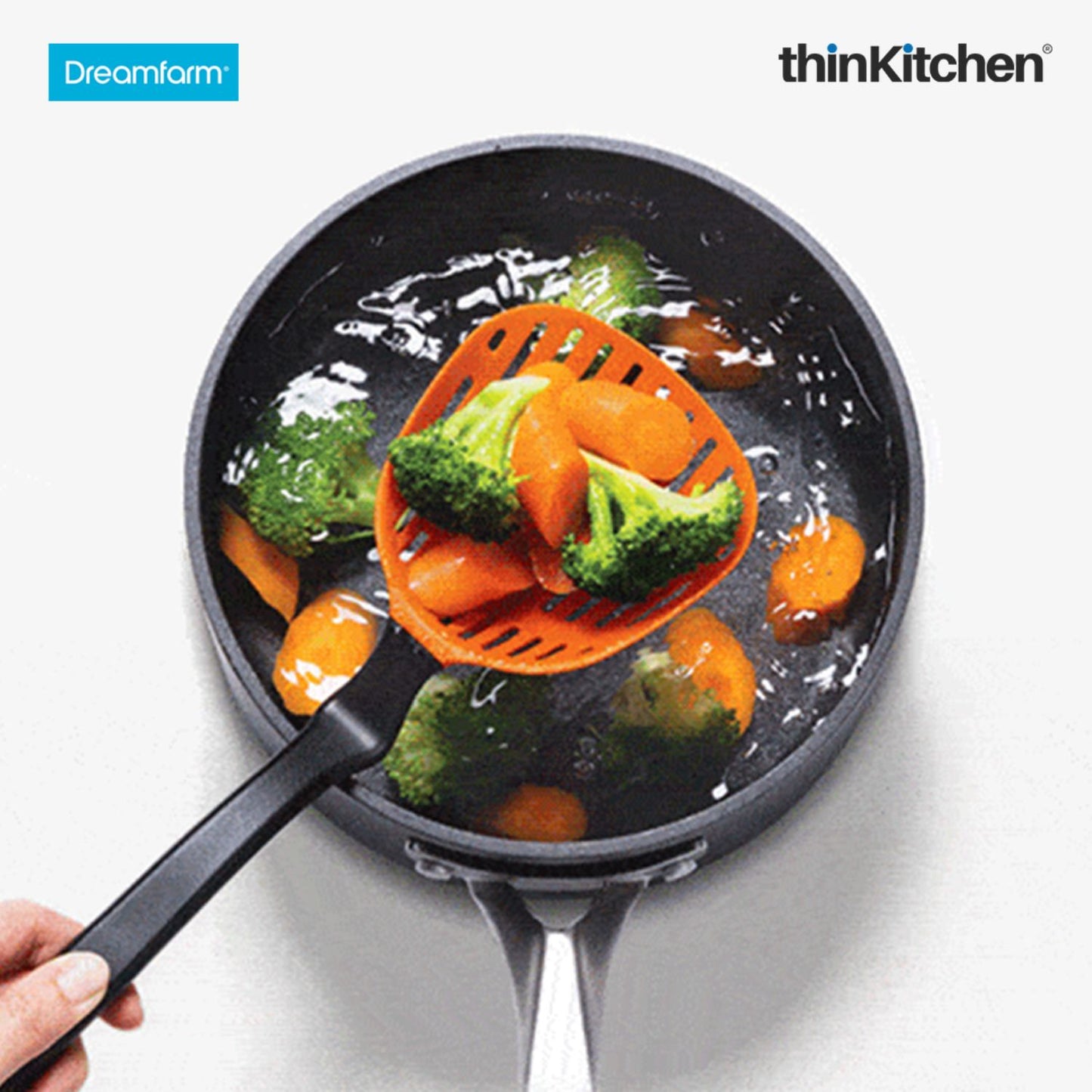 Dreamfarm Lestrain Drip Catching Sit Up Scoop Strainer Keeps Bench Tops Mess Free Flexible Dripless Slotted Spoon Food Strainer Orange