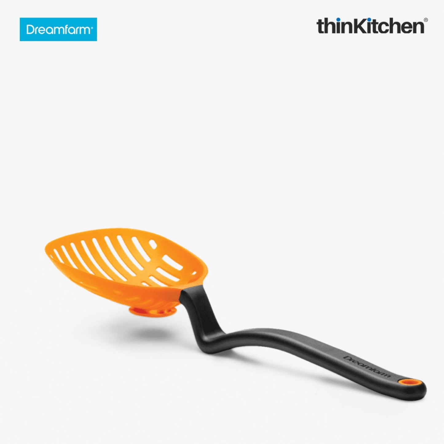 Dreamfarm Lestrain Drip Catching Sit Up Scoop Strainer Keeps Bench Tops Mess Free Flexible Dripless Slotted Spoon Food Strainer Orange