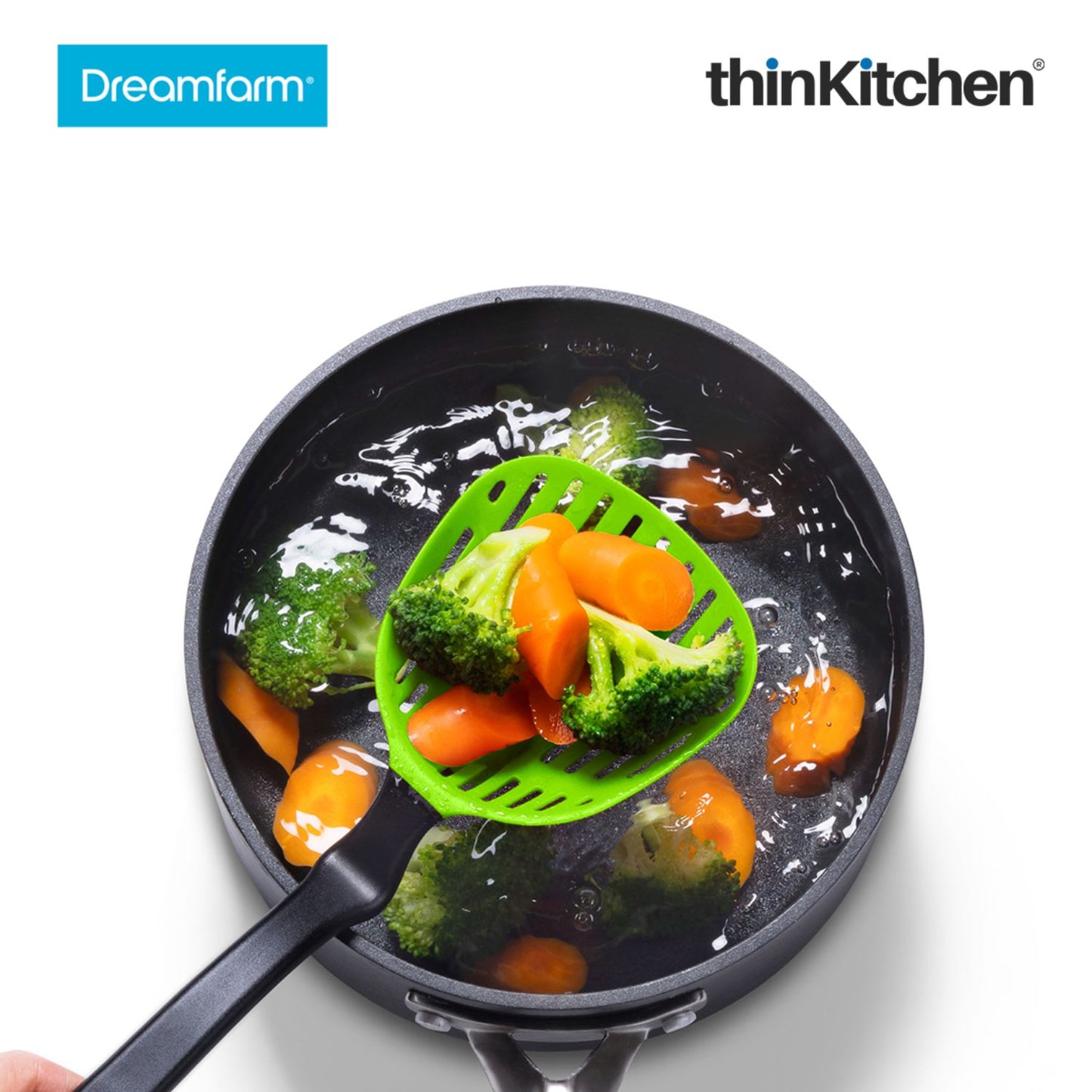 Dreamfarm Lestrain Drip Catching Sit Up Scoop Strainer Keeps Bench Tops Mess Free Flexible Dripless Slotted Spoon Food Strainer Green