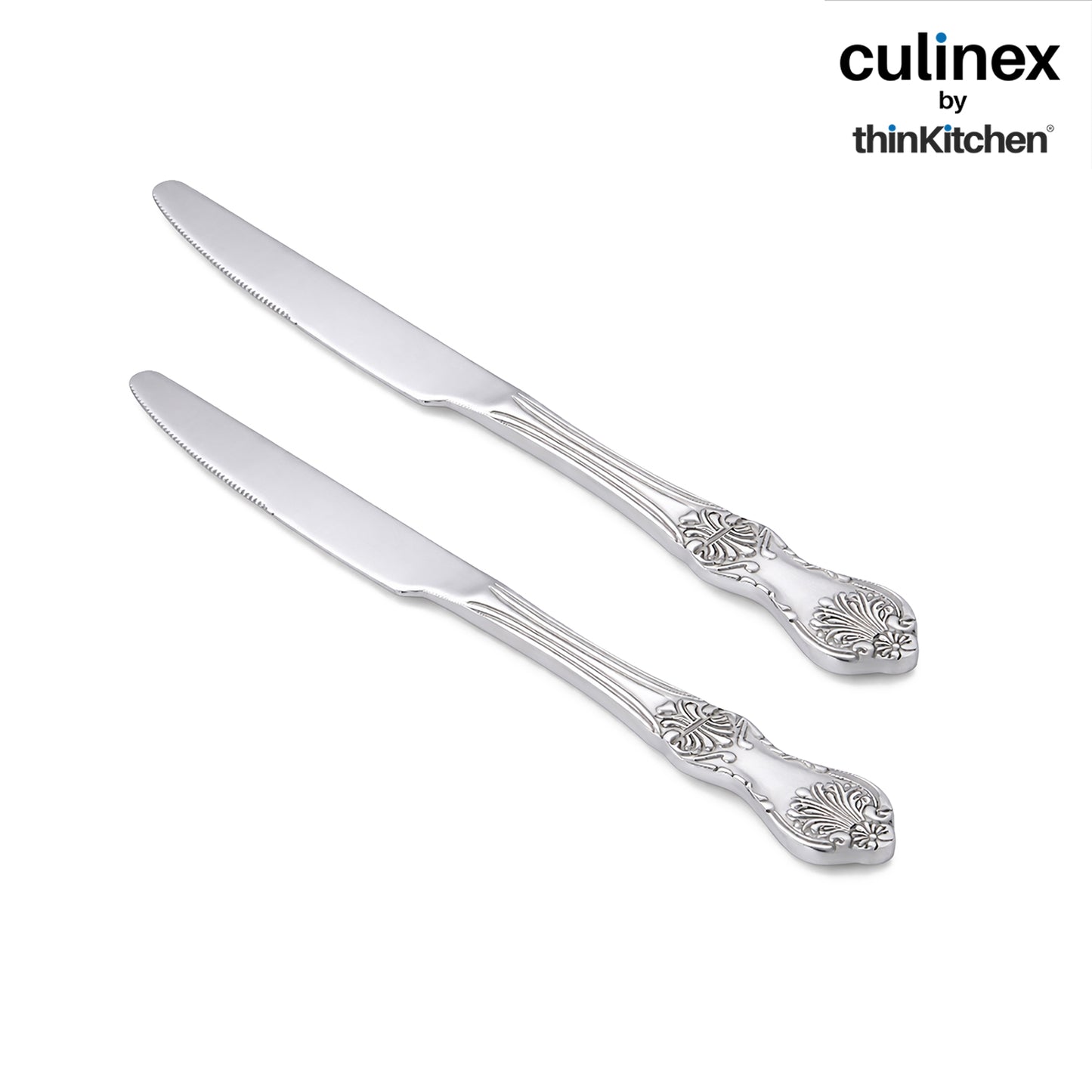 Premium Stainless Steel 9.3" Table Knife Set of 2 for Dining Table, Kitchen| Silver Rustproof Flatware By thinKitchen (Fest)