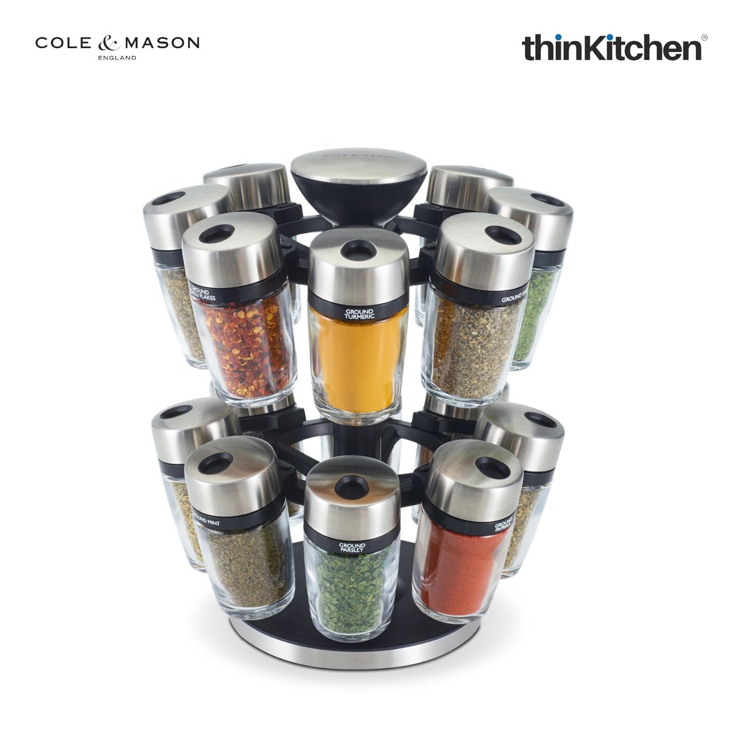 Cole Mason Herb And Spices New Premium Carousel 16 Filled Jar