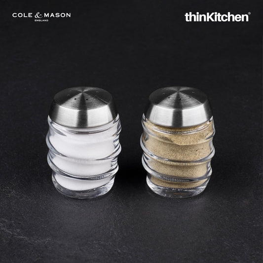 Cole Mason Bray Salt Pepper Shaker Gift Set Glass Stainless Steel 7cm