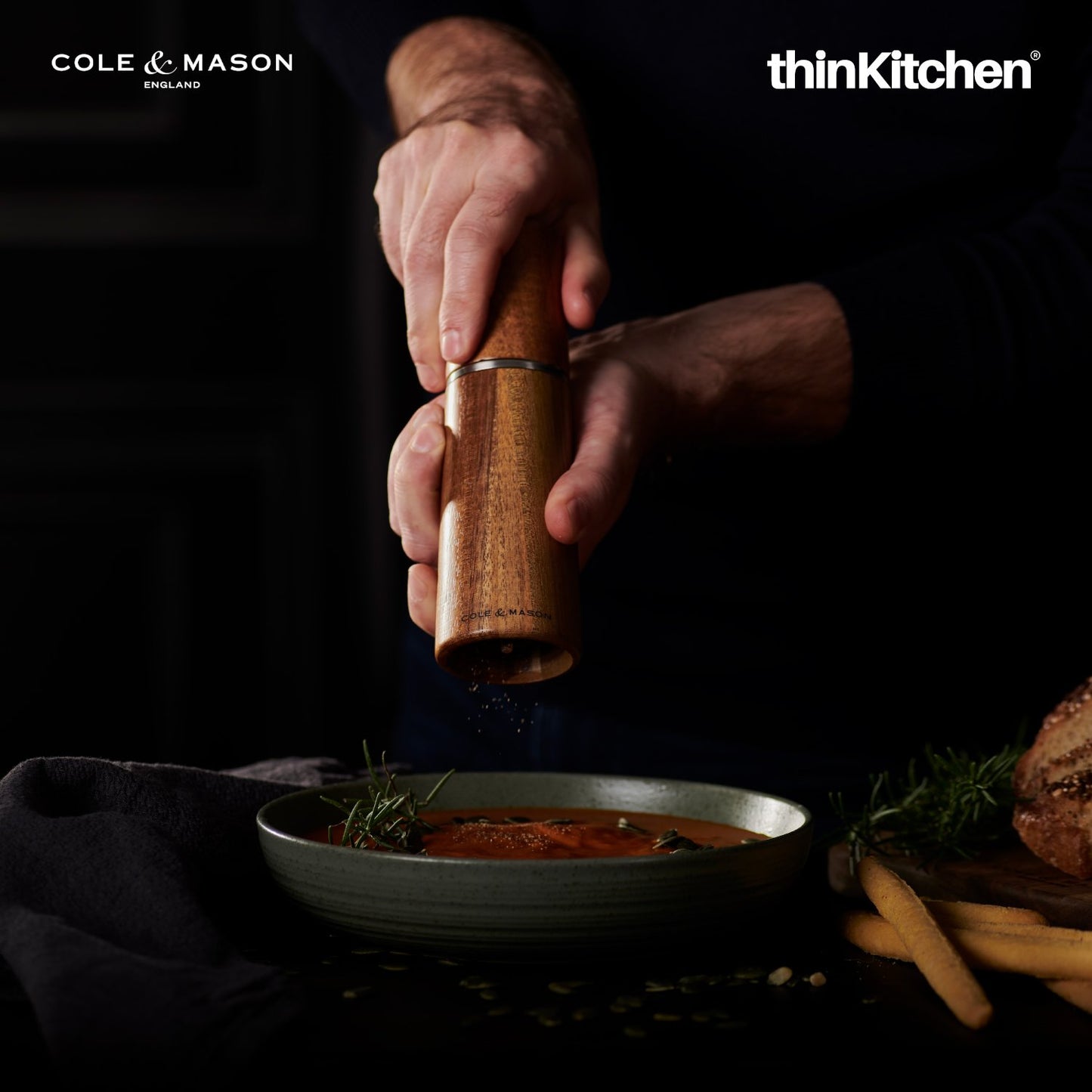 Cole & Mason Marlow Acacia Wood Salt and Pepper Grinder Mill Set – 18.5cm, Precision+ Mechanism