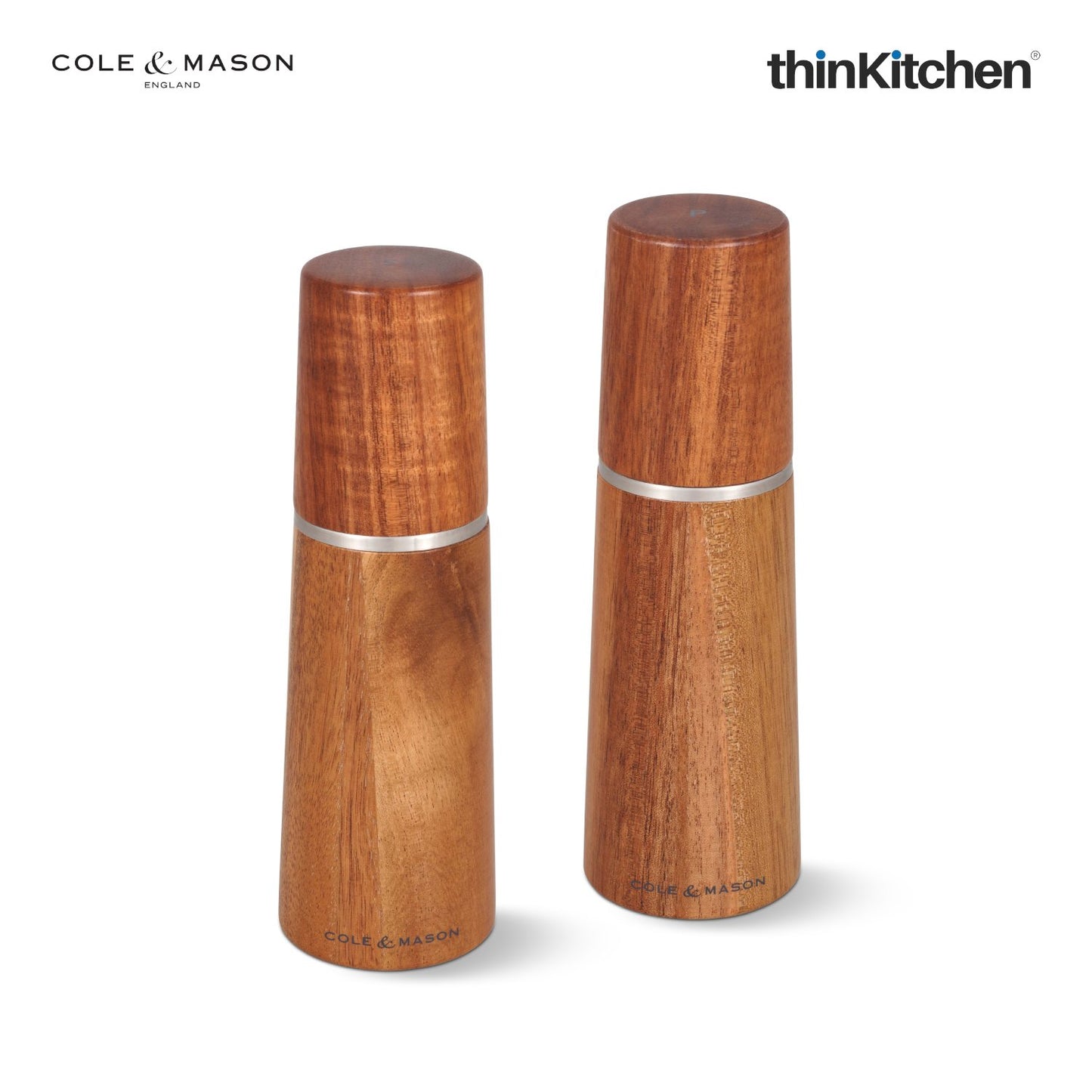 Cole & Mason Marlow Acacia Wood Salt and Pepper Grinder Mill Set – 18.5cm, Precision+ Mechanism
