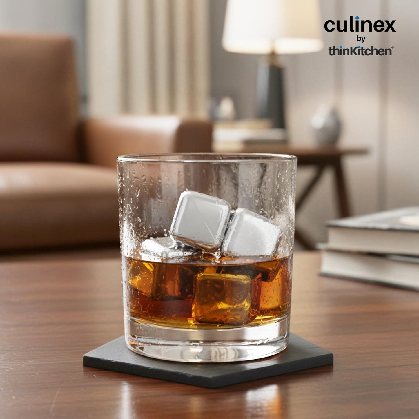 Culinex by thinKitchen Ice Cube Set of 4 | Reusable Stainless Steel Chilling Cubes | Odorless, Tasteless & Food-Grade | With Storage Box | Perfect for Whiskey, Cocktails & Cold Beverages