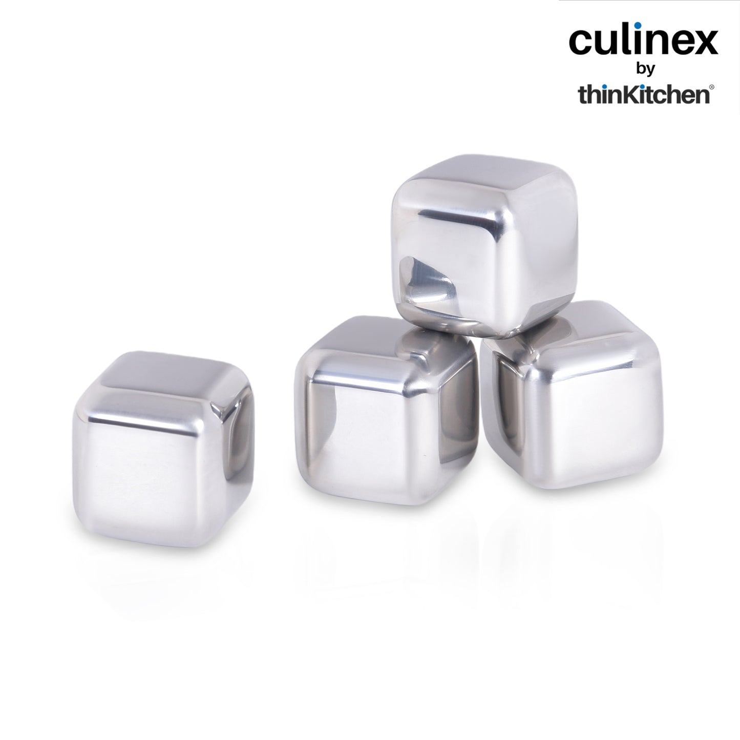 Culinex Stainless Steel Reusable Premium Chilling Ice Cube Stones Set of 4 for Cocktails, Mocktails, Whisky, Juices | By thinKitchen