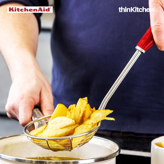 Premium Stainless Steel Spider Strainer - Empire Red | Ideal for Draining Liquids & Stir Frying