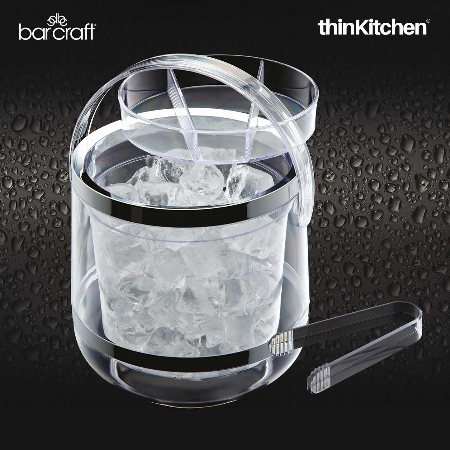 Barcraft Acrylic Double Walled Insulated Ice Bucket With Lid And Tongs