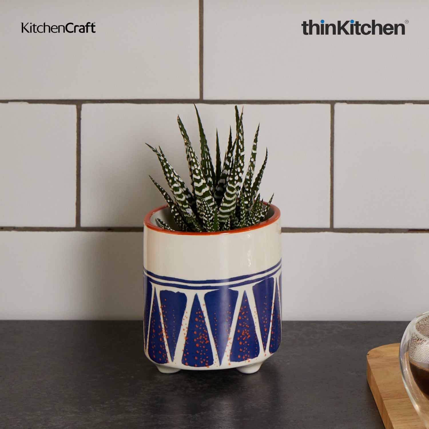 Kitchencraft Ceramic Blue Geo Planter - 3
