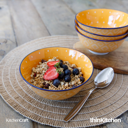 KitchenCraft Glazed Stoneware Orange Spot Floral Bowl - 300ml