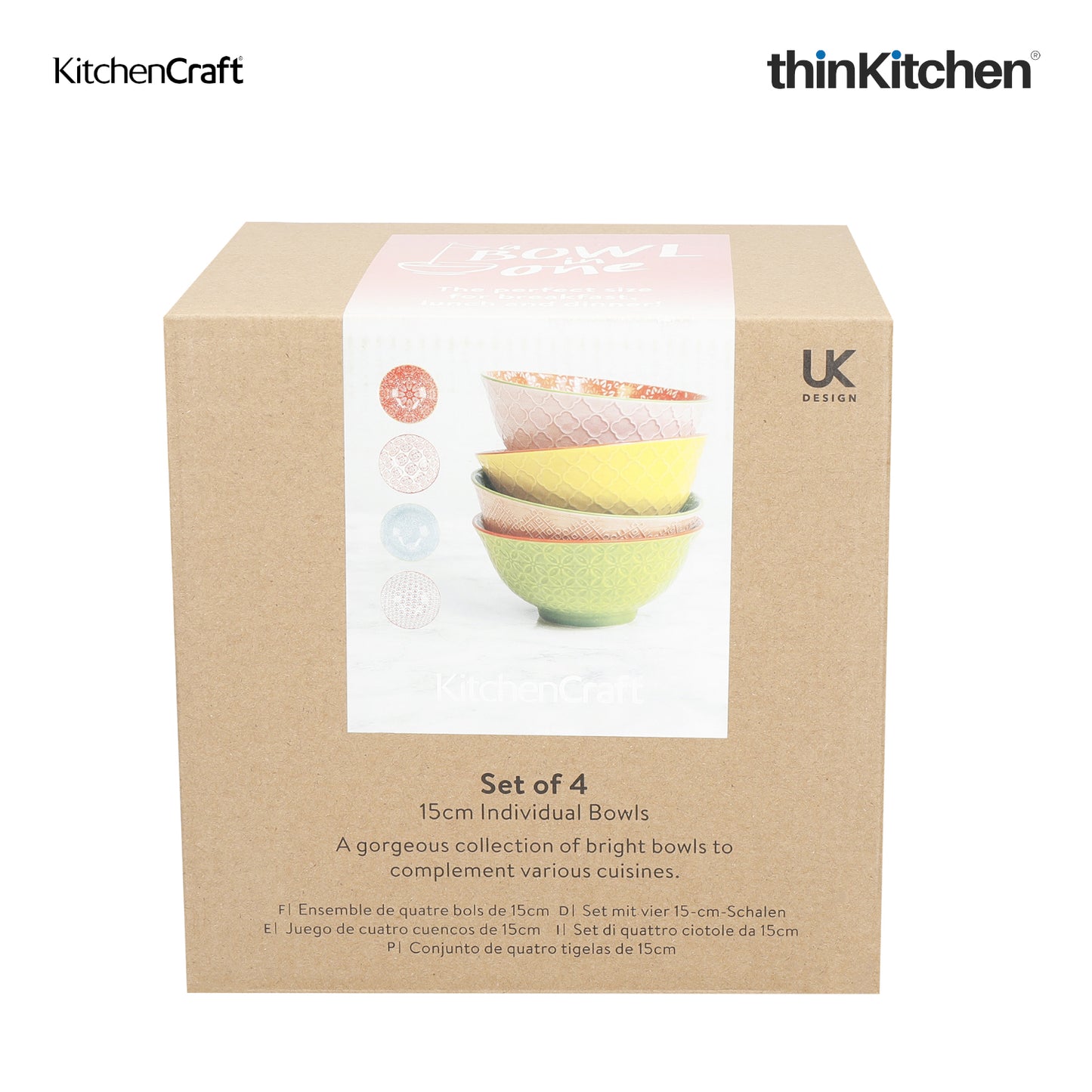 Kitchencraft Brights Glazed Stoneware Bowl Set Set Of 4