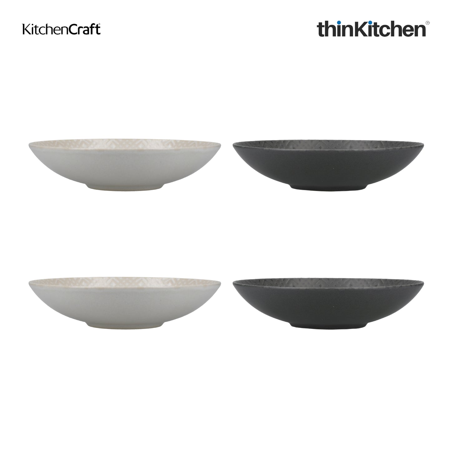 Kitchencraft Grey Embossed Stoneware Coupe 22cm Bowl Set Set Of 4