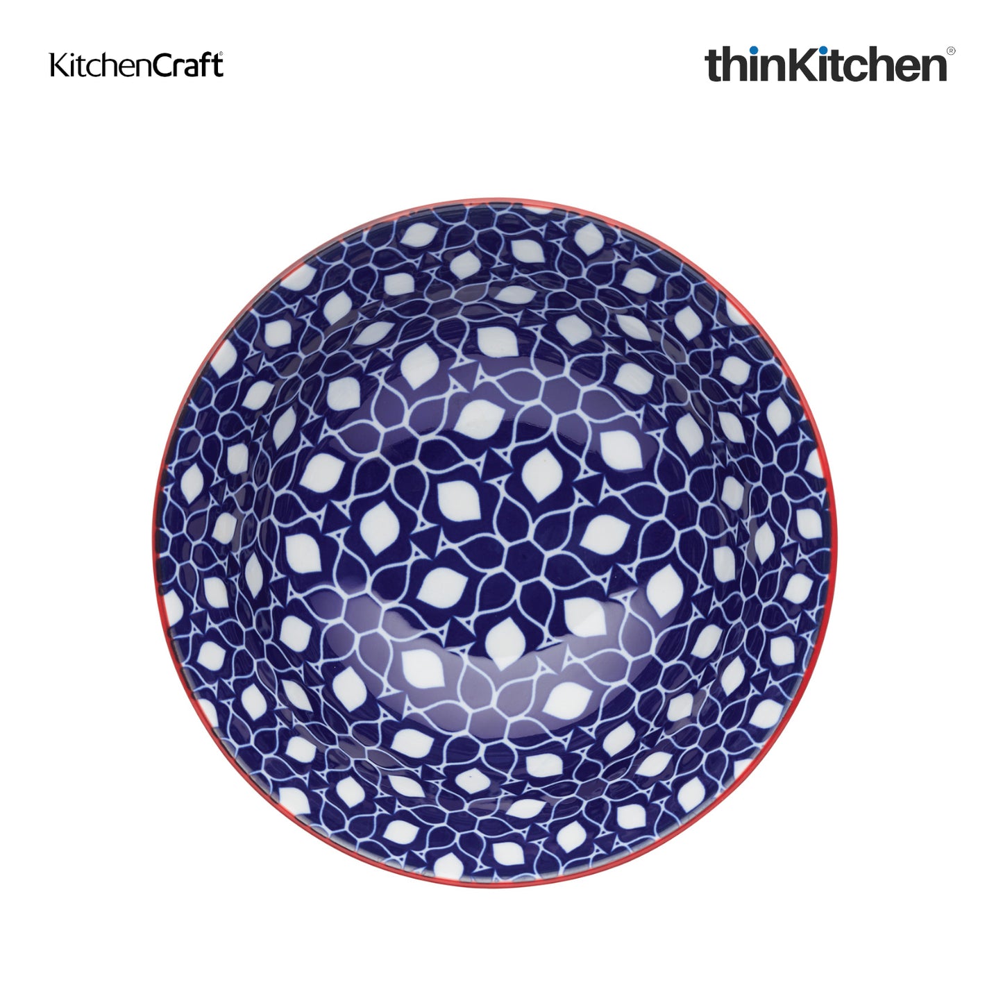 Kitchencraft Blue Floral Geometric Print Ceramic Bowl
