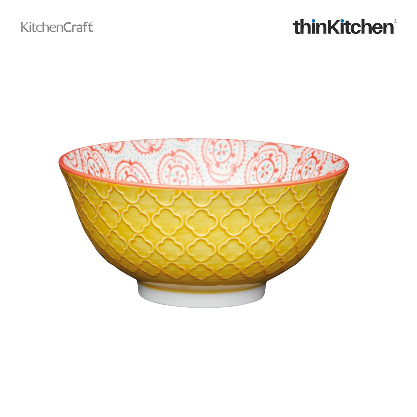 Kitchencraft Glazed Stoneware Bright Yellow Floral Bowl