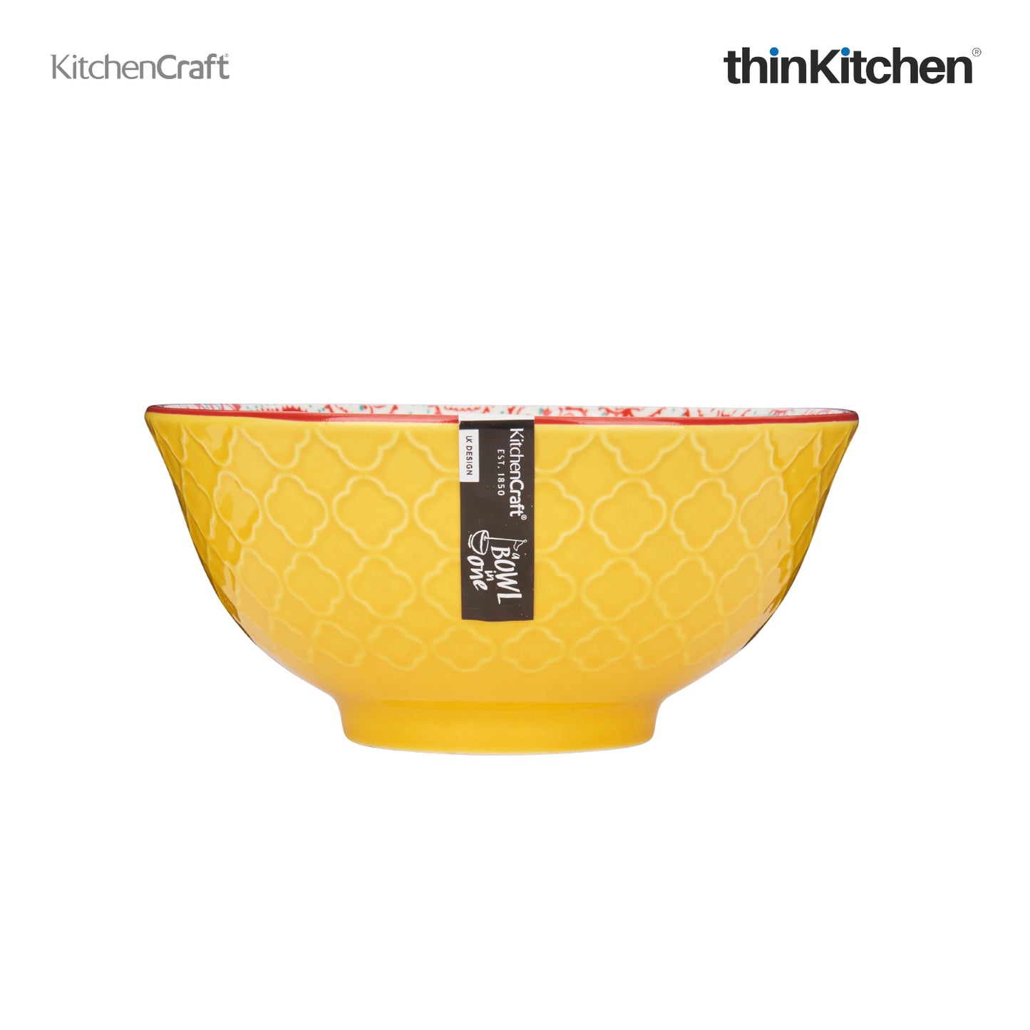 Kitchencraft Glazed Stoneware Bright Yellow Floral Bowl
