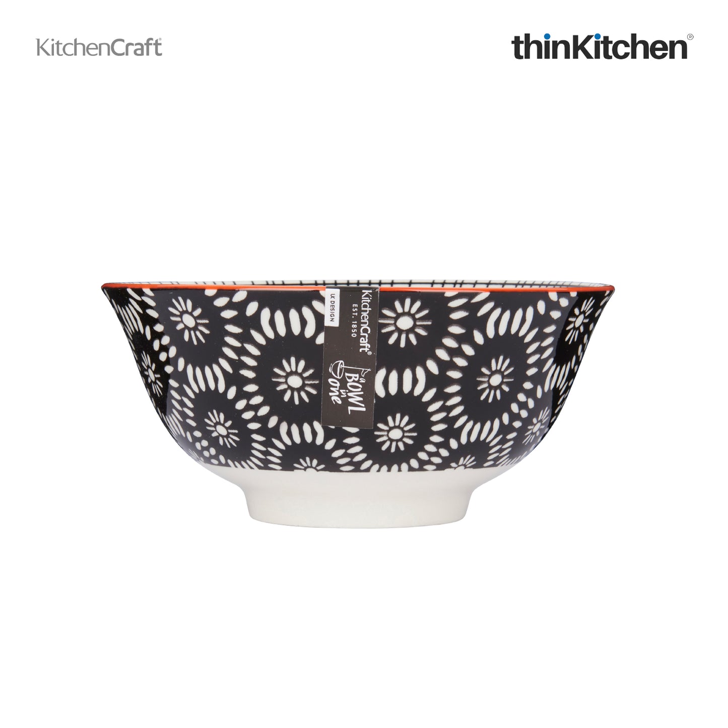 Kitchencraft Glazed Stoneware Black Swirl Centred Bowl