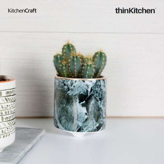 KitchenCraft Ceramic Marble Finish Decorative Planter Pot, 12cm