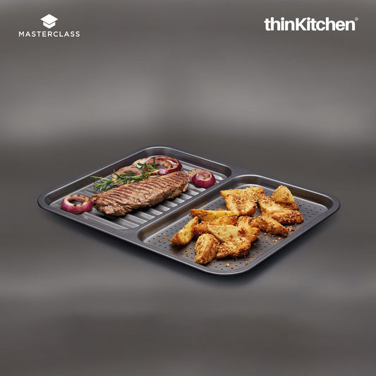 MasterClass Carbon Steel Non-Stick 2-In-1 Divided Crisping Tray, 39cm