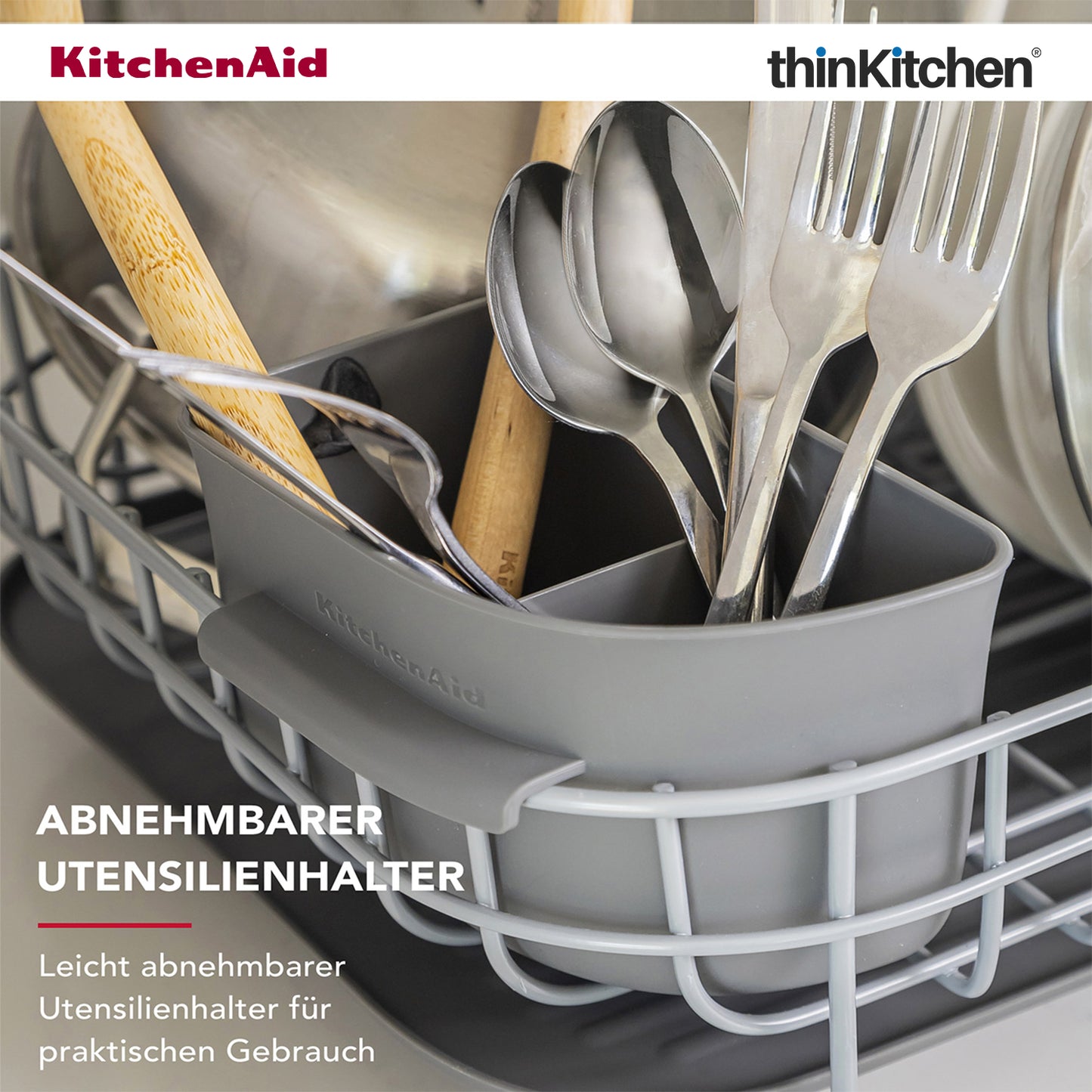 KitchenAid Low Profile Stainless Steel Dish Drying Rack - Grey | 44.6 x 32 x 15.9 cms