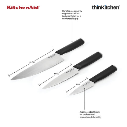 Kitchenaid Classic 3 Pc Sharp Japanese Knife Set With Blade Cover