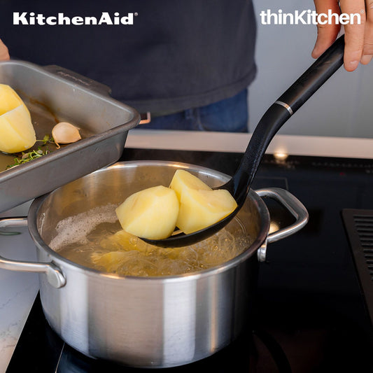 Slotted Spoon, Matte Black, Heat Resistant Cooking Utensil, Non-Stick Safe with Durable Handle, 34cm