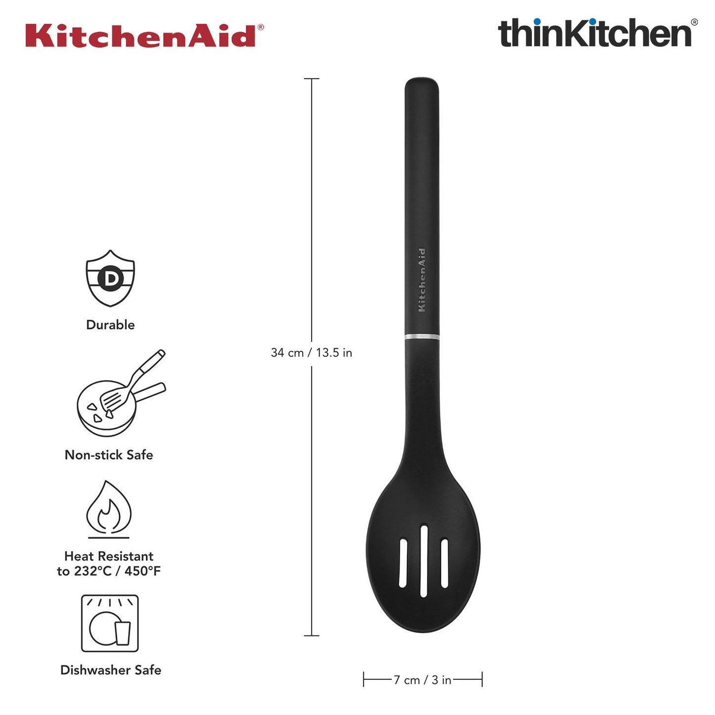 KitchenAid Slotted Spoon, Matte Black, Heat Resistant Cooking Utensil, Non-Stick Safe with Durable Handle, 34cm