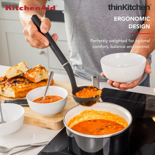 Utility Ladle, Matte Black, Heat Resistant Cooking Utensil, Non-Stick Safe with Durable Handle, 27cm