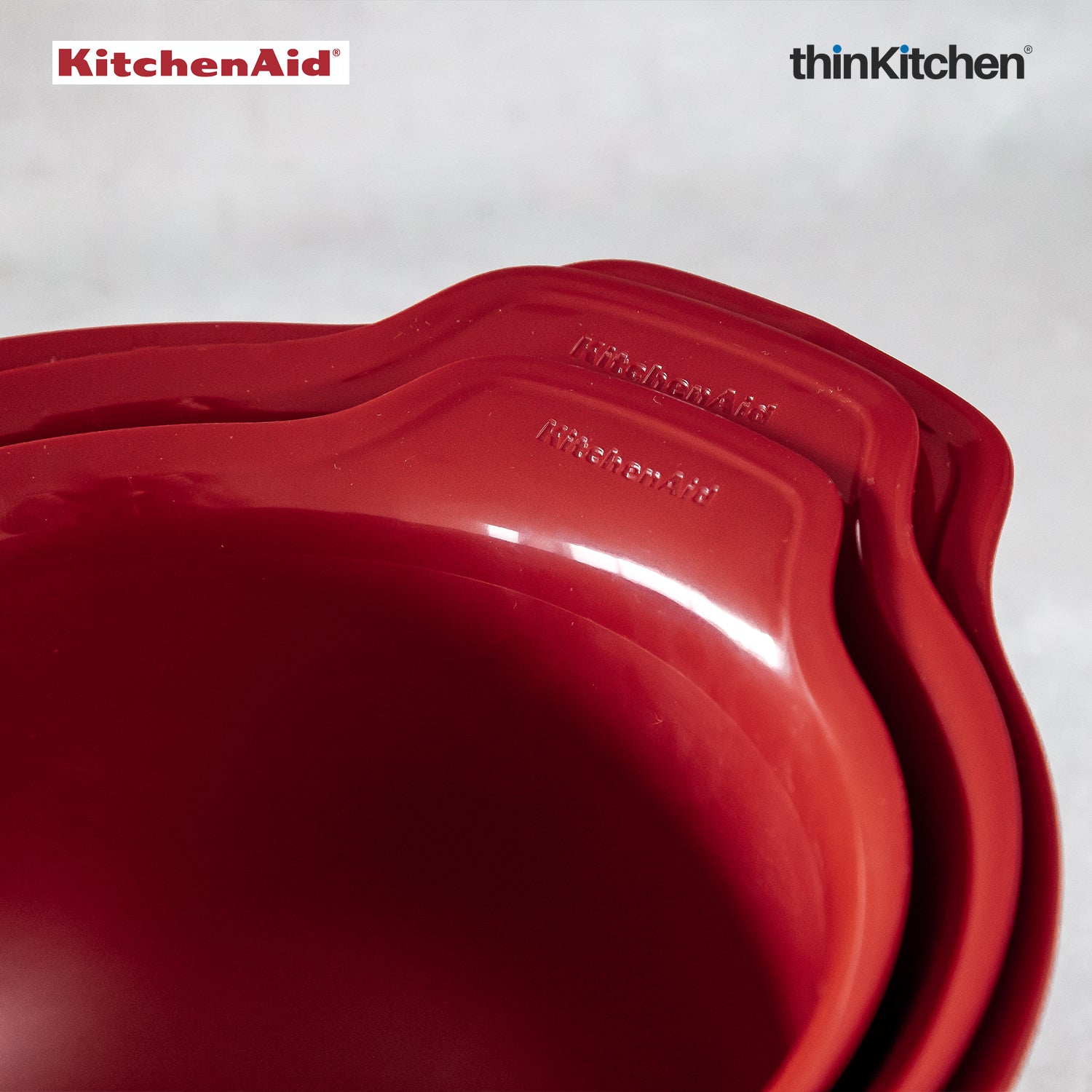 KitchenAid 3 Piece Mixing Bowl Set | Non-Slip Nesting Bowls with Pour Spouts | Microwave & Dishwasher Safe | Empire Red - 4