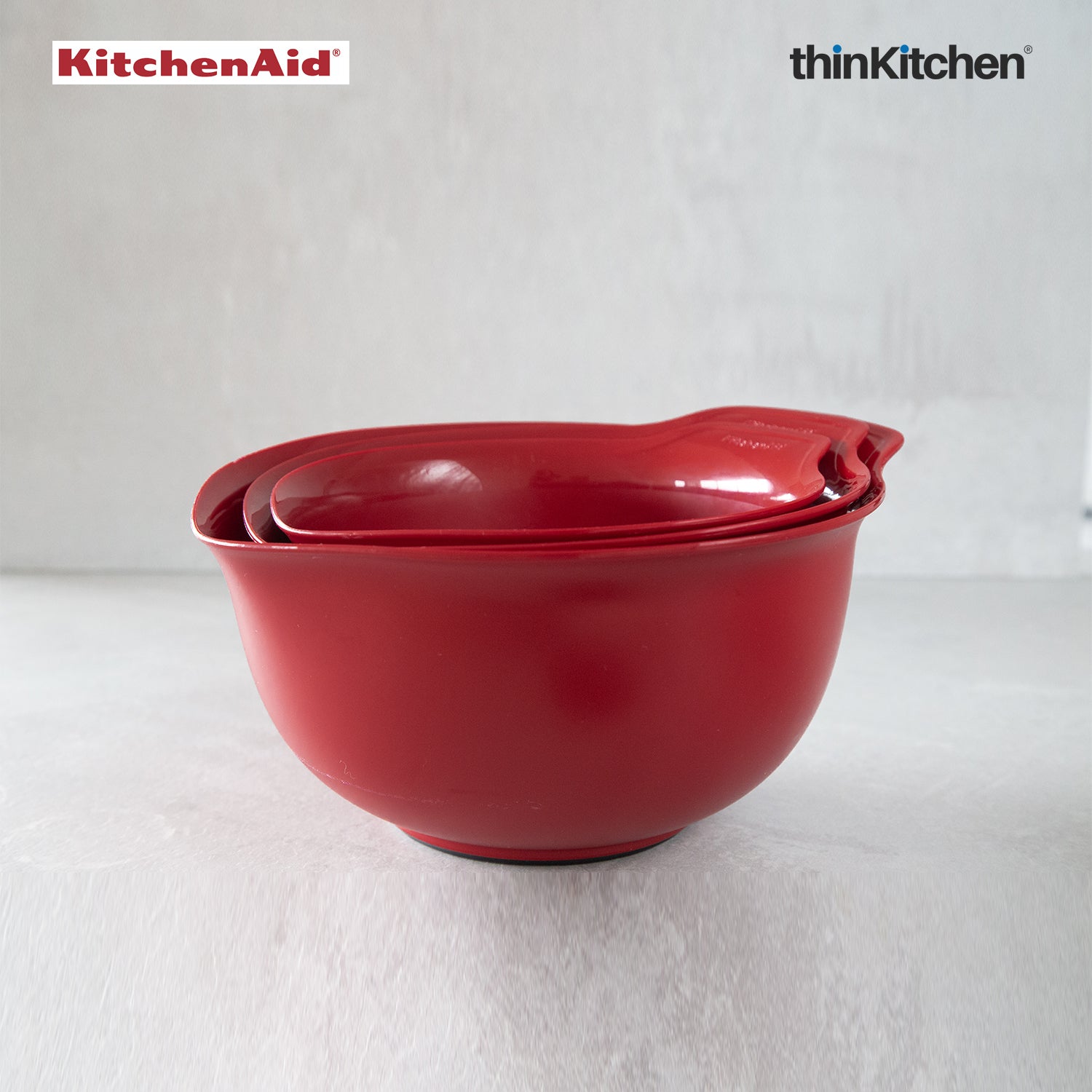 KitchenAid 3 Piece Mixing Bowl Set | Non-Slip Nesting Bowls with Pour Spouts | Microwave & Dishwasher Safe | Empire Red - 7
