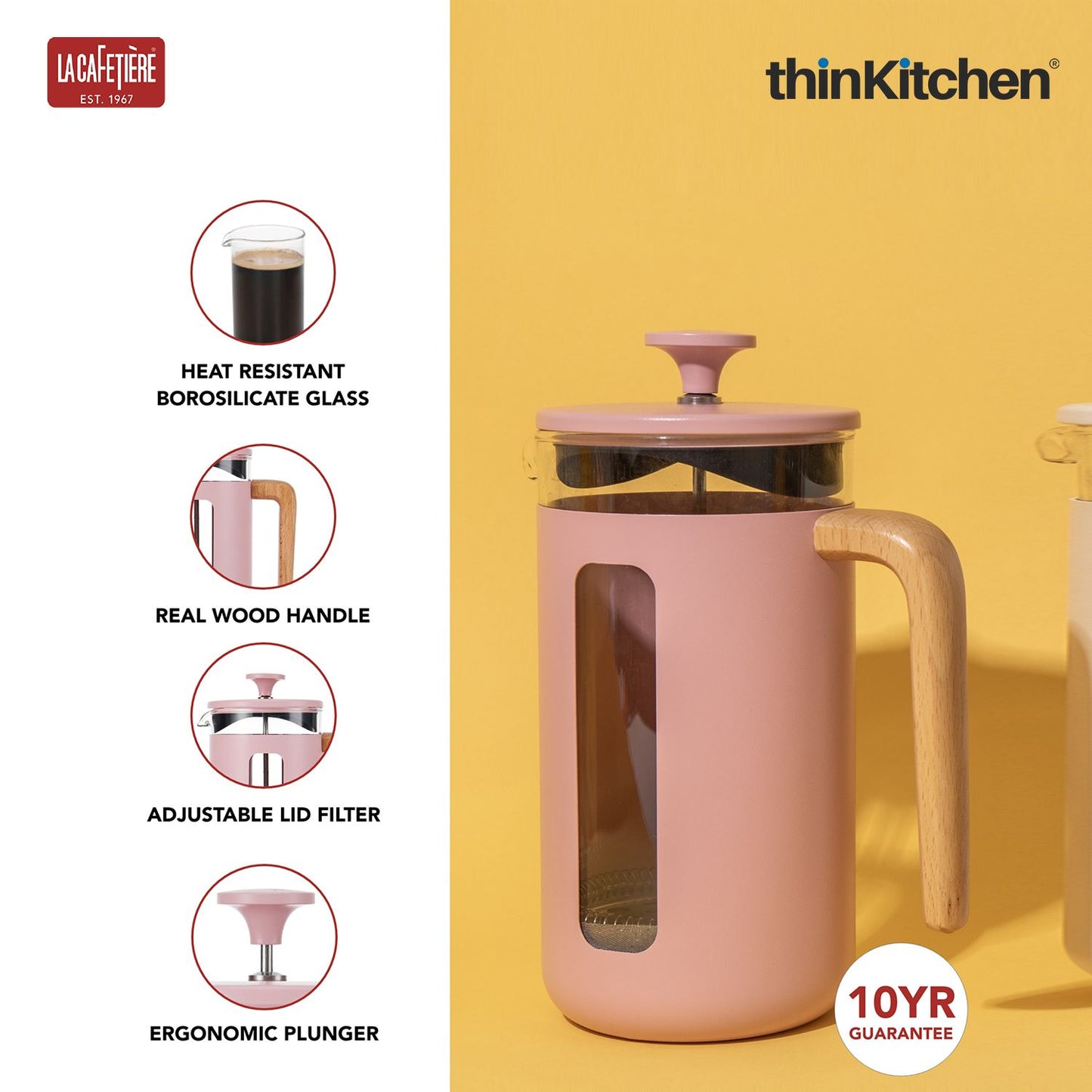 La Cafetiere La Cafeti�re - Pisa La Cafeti�re Pisa Stainless Steel Cafeti�re, Three Cup, Pink, Gift Boxed