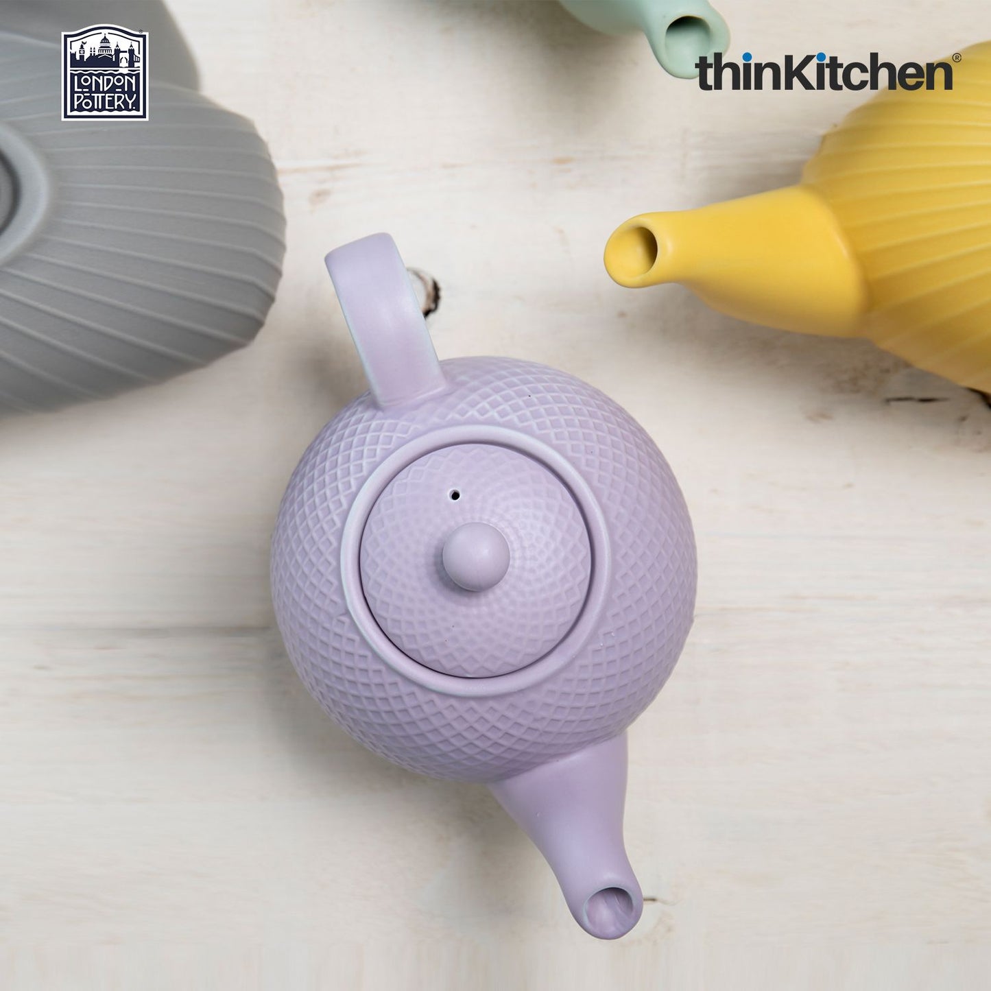 London Pottery London Pottery - Globe London Pottery Ceramic Globe 900Ml Textured Teapot, Lavender Honeycomb, Labelled