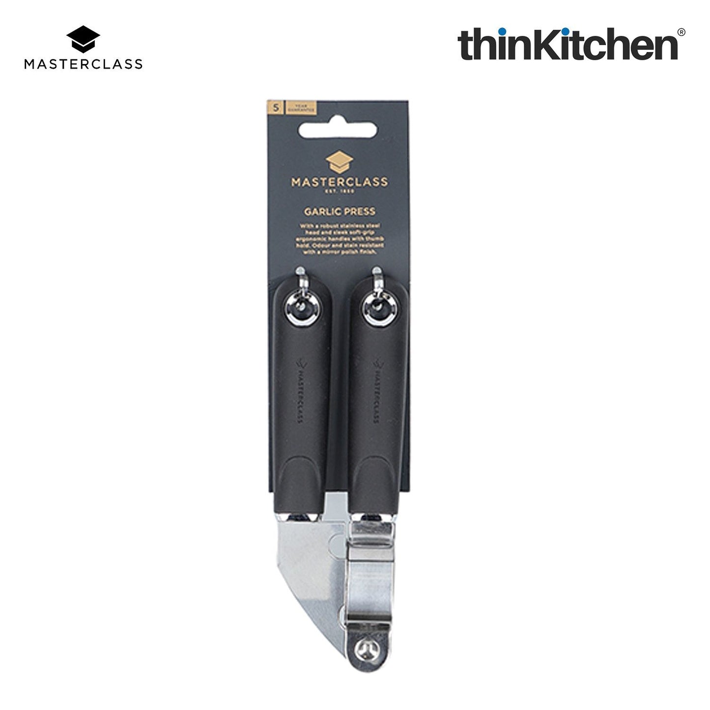 MasterClass Stainless Steel Garlic Press With Soft Grip Handle, 17.5cm