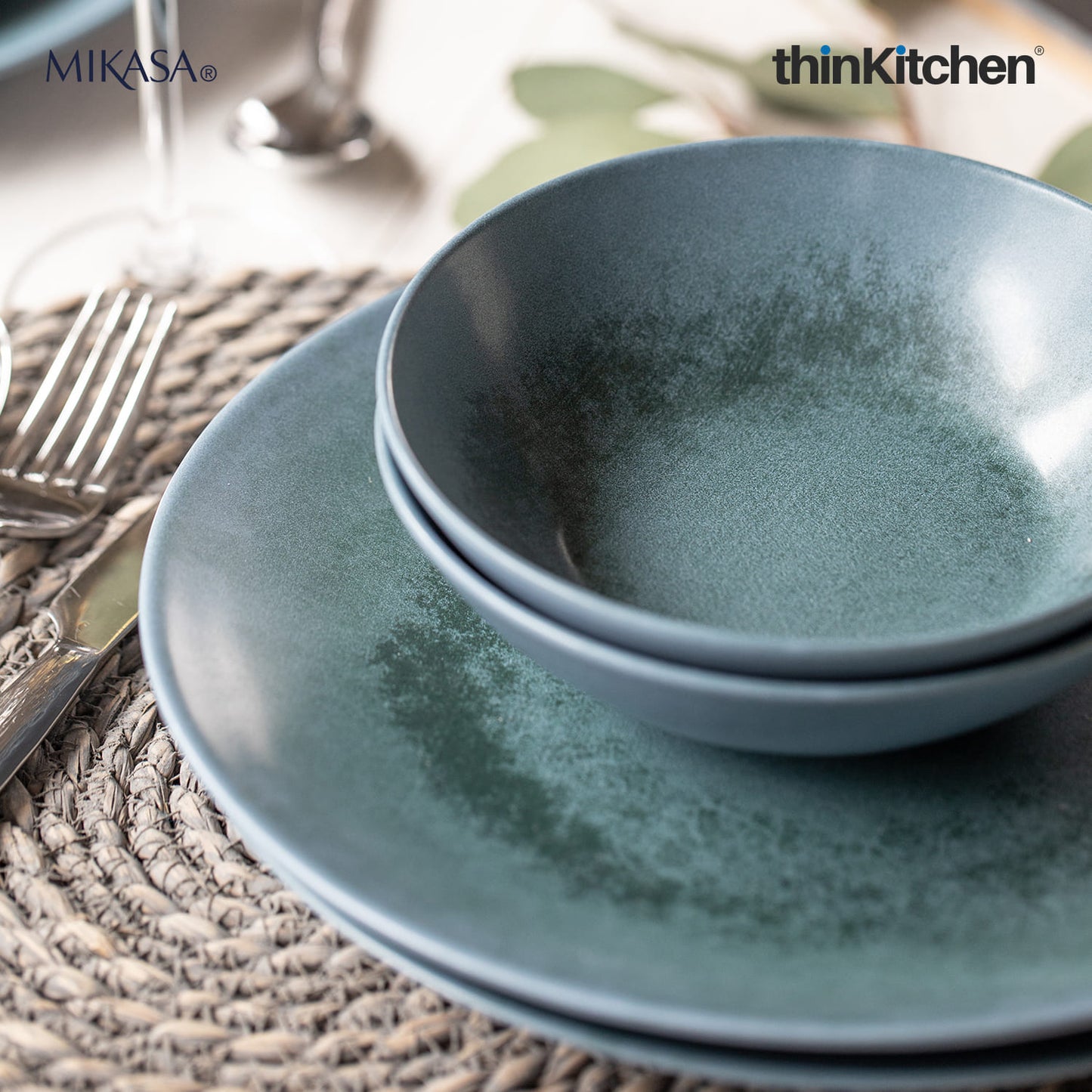 Mikasa Reactive Blue 12 Piece Stoneware Dinnerware Set, Gift Boxed