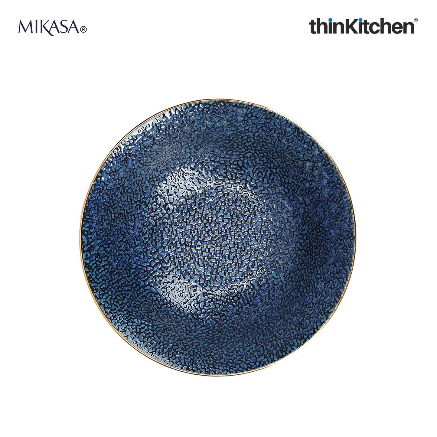 Mikasa Satori Porcelain Serving Bowl 21cm | Premium Japanese Ramen & Rice Bowl with Indigo Blue Seigaiha Design and Gold Detailing