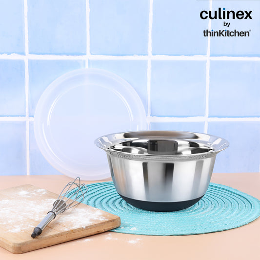 Culinex Heavy-Duty 304 Stainless Steel Premium Anti-Skid Mixing Bowl for Cakes, Dough, Salads, Eggs - 1pc (2400 ml) | Multipurpose Cooking, Prep, Mixing Bowl By thinKitchen