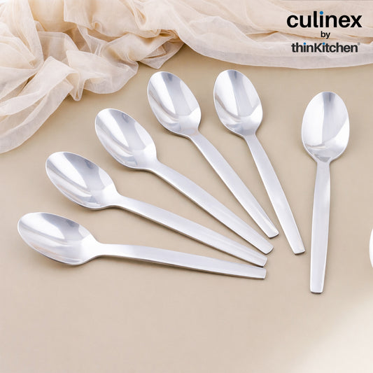 Culinex 7.9" Stainless Steel Premium Dinner Spoon Set of 6, Queen Series | Rustproof Dishwasher Safe Flatware by thinKitchen