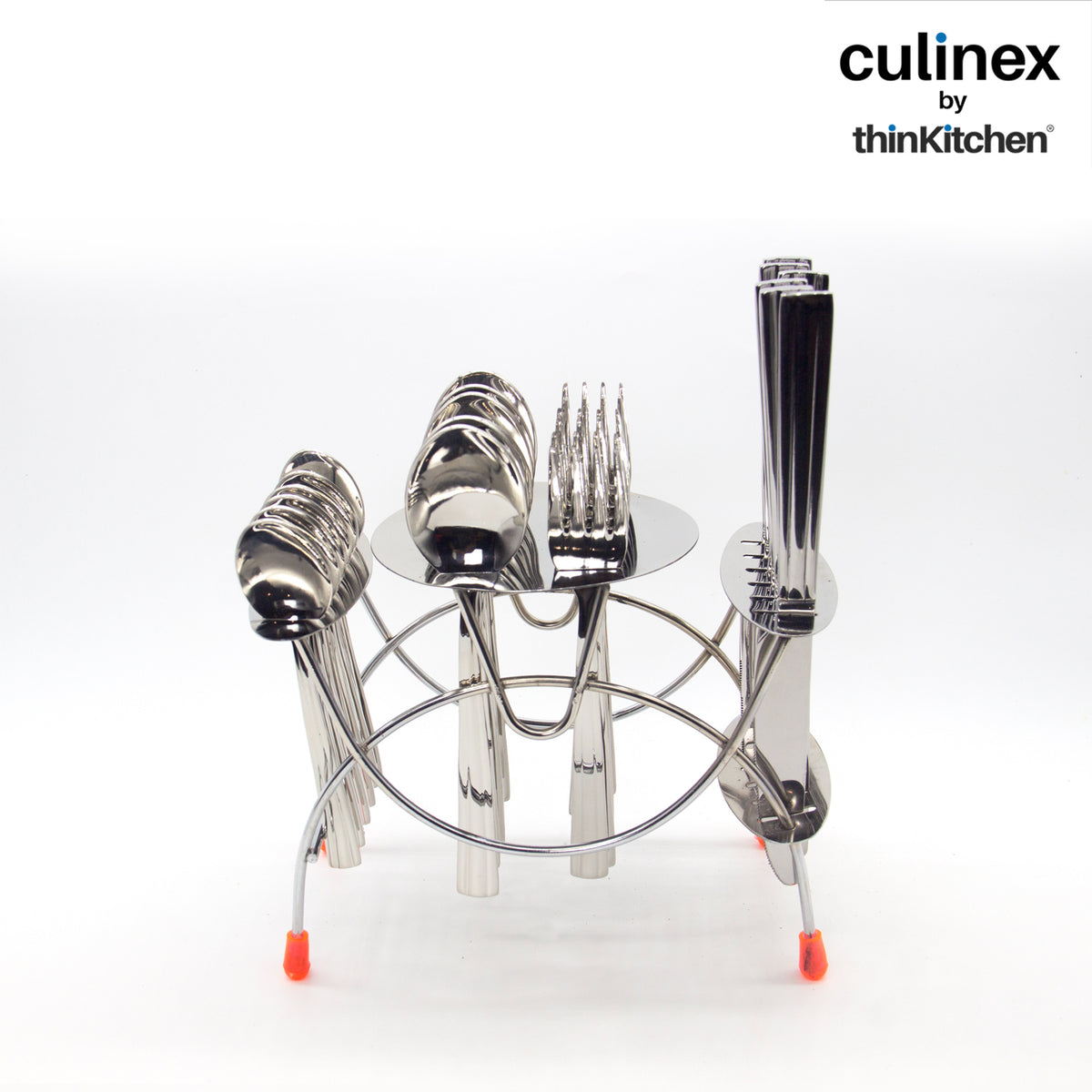 Culinex by thinKitchen | Unity Cutlery 24 pc Set with stand - Dessert Spoon, Dessert fork, Dessert knife, Tea spoon, 6 each