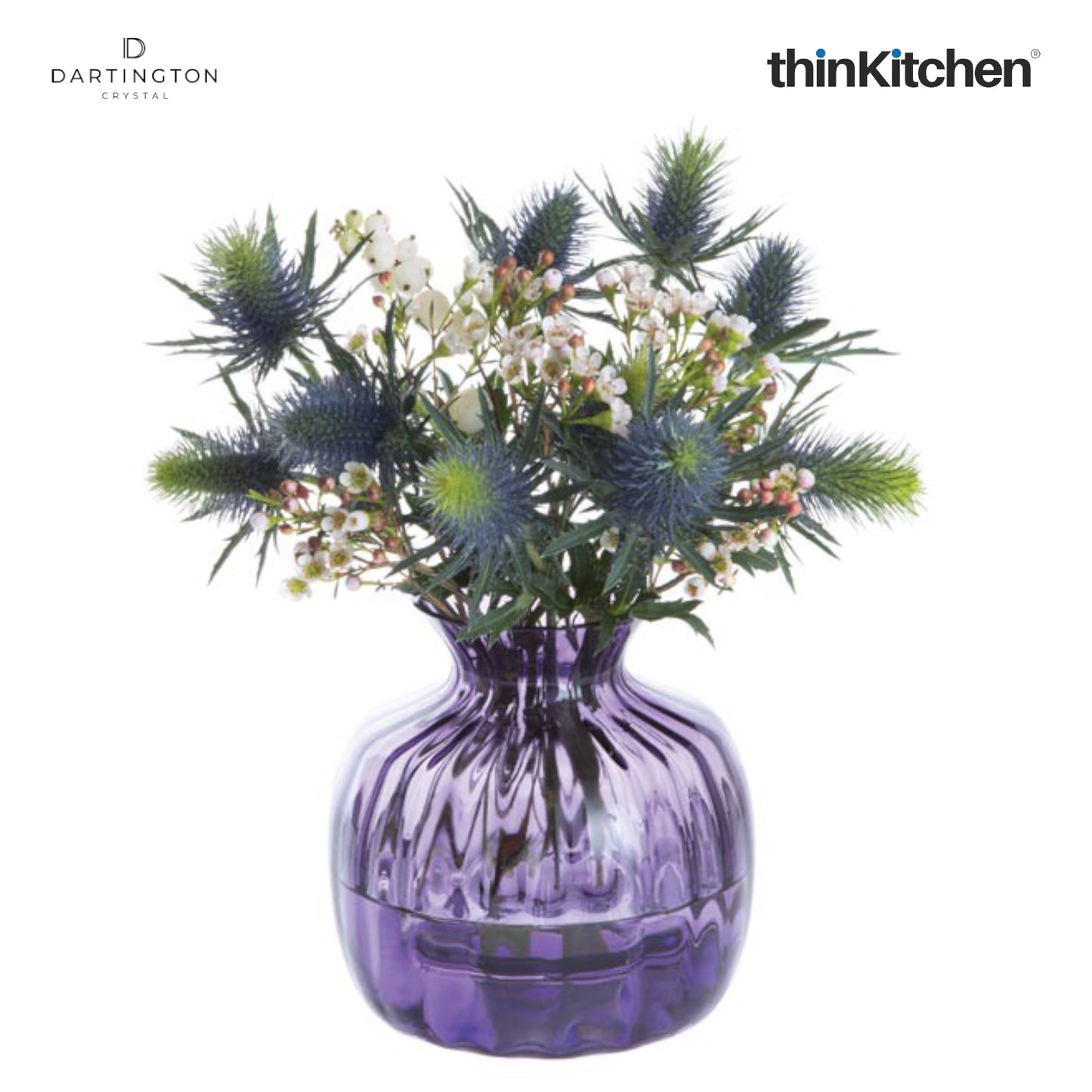 Dartington Crystal Cushion Purple Small Flower Vase | Premium Handmade Amethyst Glass