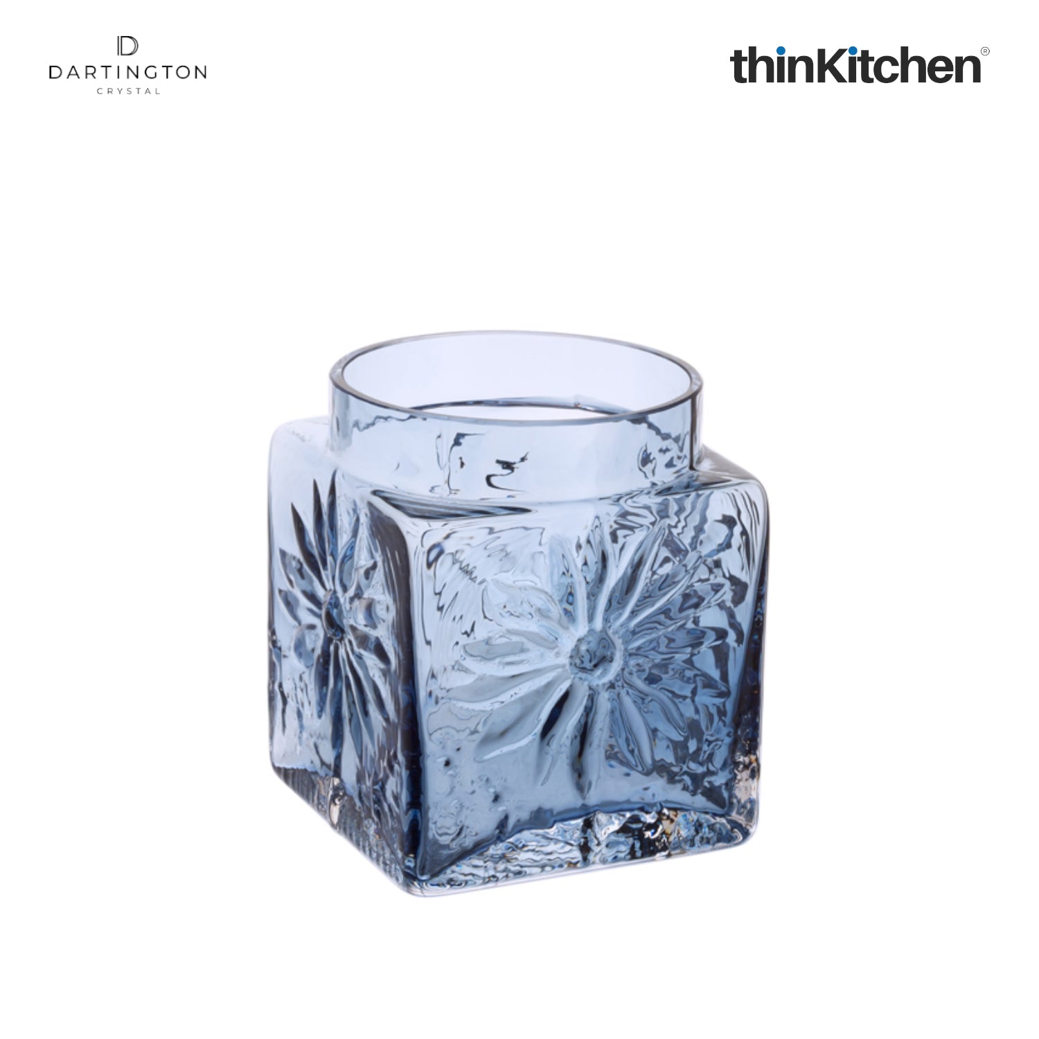 Dartington Crystal Marguerite Ink Blue Square Flower Vase - 3