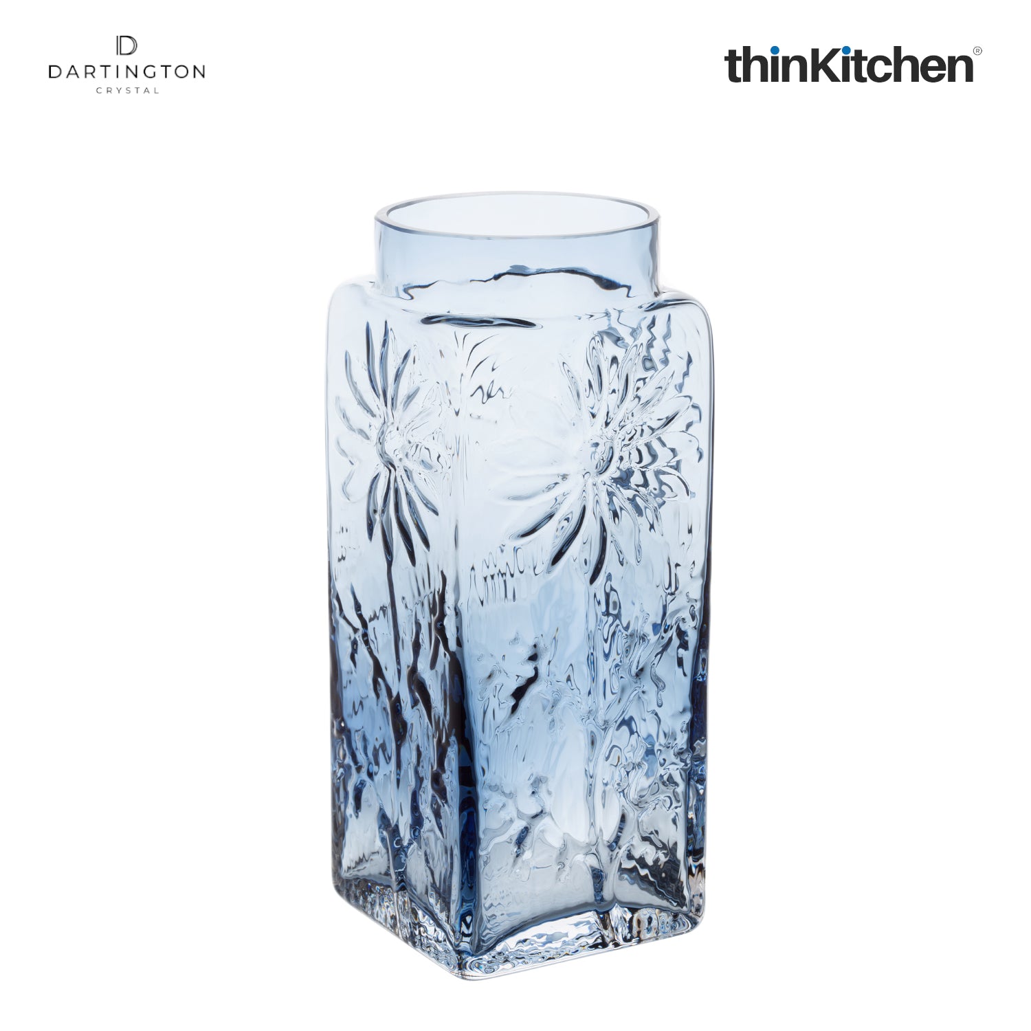 Dartington Crystal Marguerite Ink Blue Tall Flower Vase - 2