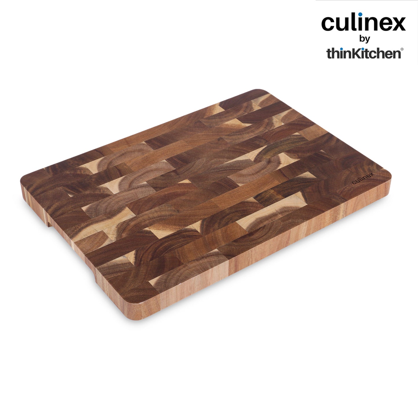 Culinex by thinKitchen End-Grain Wooden Chopping Board | Solid Acacia Wood Butcher Block | Heavy-Duty Chopping, Carving & Serving Board | Reversible Design with Side Handles