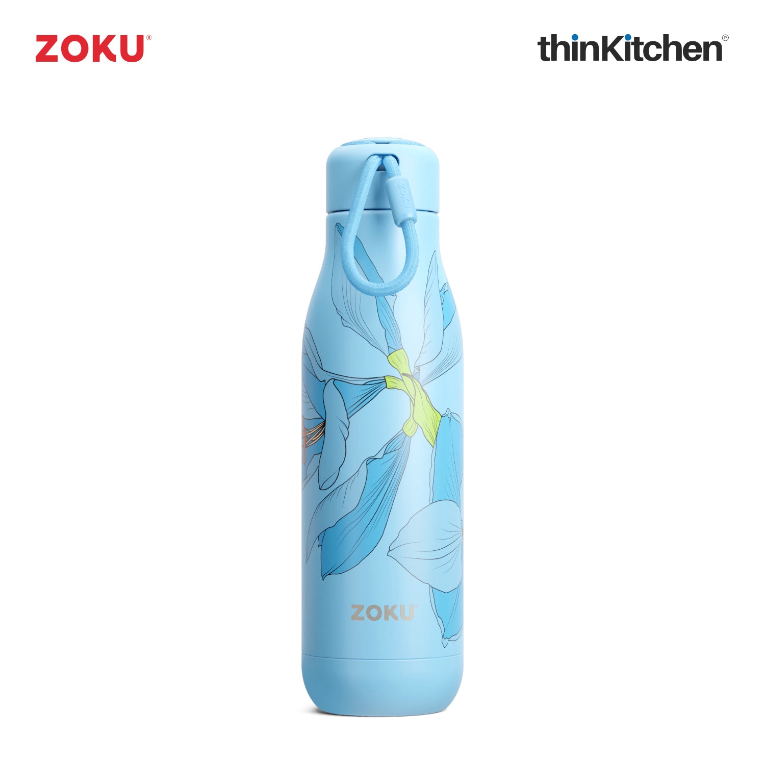 Zoku Stainless Steel Sky Lily Floral Bottle Blue 750ml – Vacuum Insulated, Hot & Cold, Leakproof - 1